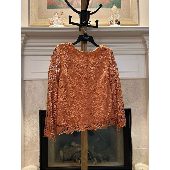 Women’s Adiva Antropologie Crochet Lace Layered Elegant Boho Top Blouse. Coral C - Picture 2 of 8